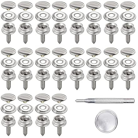 20 Piezas Botones a Presión De Acero Inoxidable, Broches de Presión de Metal, Kit de Cierres a Presión, Botones a Presión con Tornillos, Para Barco, Lona de Yate, Tienda, Lona, Cuero, Plateados