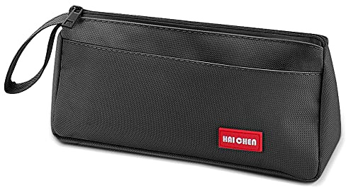 hoinya Pencil Case, Pencil Case for Girls and Boys Large Capacity Pencil Pen Pouch Bag with Compartments, Big Supplies Organizer for Women, Aesthetic Pencil Bag for Kids and Students, Black