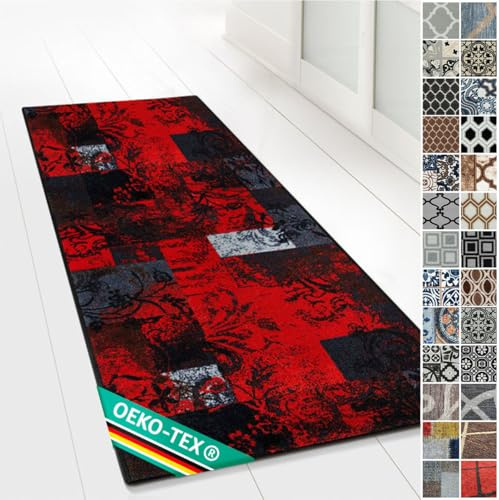 KARAT Moderner Wohnteppich mit Muster - maßgefertigter Teppichläufer - Meterware - Teppich Läufer für Küche, Flur & Wohnraum - Flurteppich - Küchenläufer (80 x 150 cm, Maraba)