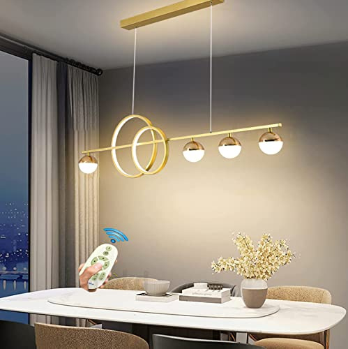 Esstischlampe LED Pendelleuchte Esszimmerlampe Dimmbar Hängelampe Wohnzimmer Schlafzimmer mit Fernbedienung Pendellampe Modern Ring Hängeleuchte für Küchen Büro Bar Hängend Leuchte (Gold, L120cm)