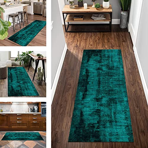 Teppich Läufer Küche rutschfest waschbar Korridor Teppichläufer Lang Flur 120X300CM Küchenläufer Teppichmatten Dunkelgrün Abstrakt Schlafzimmer Kinderzimmer Wohnzimmer Meterware Flurläufer Anpassbar