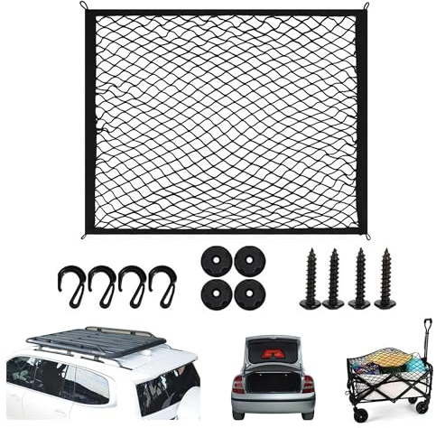 HISports Kofferraumnetz für den Kofferraum, 60 x 80 cm, schwarz, elastisches Netz mit Haken-Schraubklemme, kompatibel mit Van SUV