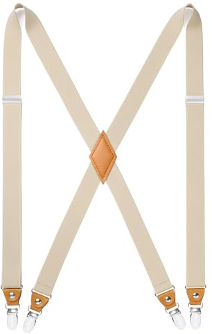 HISDERN Bretelle da uomo con 4 clip in metallo molto resistenti, taglia unica adatta a tutti gli uomini e le donne, regolabile ed elastica, forma a X.