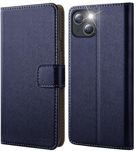 HOOMIL Handyhülle für iPhone 13 Mini, Premium Leder Klappbar Hülle, mit Kartenfach & Standfunktion, Unterstützt Kabelloses Laden - Blau