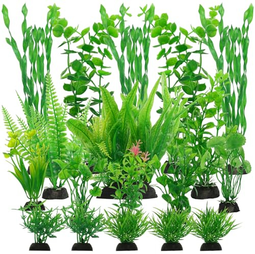 JABNOW 18 Pezzi Piante Artificiali Acquario Piante Finte per Acquario, Plastica Piante per Acquario, Piccole Decorazioni Artificiali Set di Piante d'acquario Decorazioni per Acquari