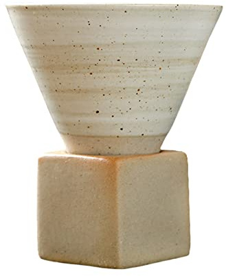 Coarse Pottery Coffee Mug with Base, 200ml Triangular Cone Shape Porcelain Mug Ceramic Tea Cup Japanese Coffee Tea Cup (A)