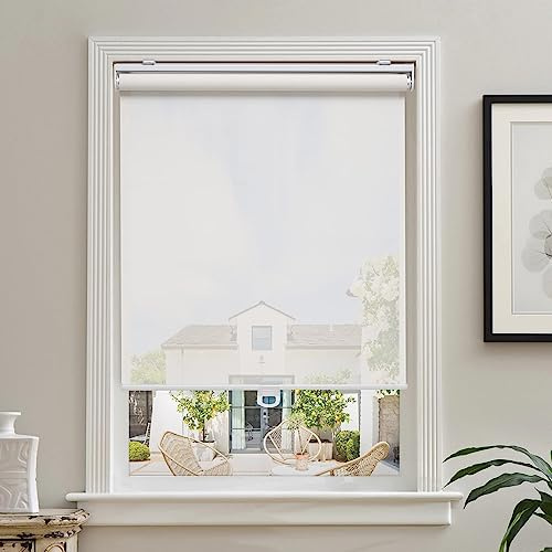 AOSKY Cordless Roller Shades for Windows Light Filtering Shades with 5% Openness Solar Screen Semi Sheer Roller Blinds UV Protection for Office and Home. Easy to Install 32 W x 72 H (White)