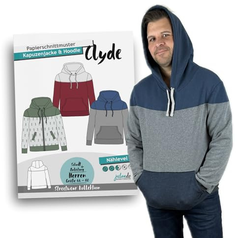 JULENDO Schnittmuster Männer Zipperjacke oder Hoodie Clyde Gr. 44 bis 60 | Papierschnittmuster für Männer mit Nähanleitung