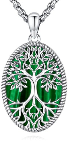 Eusense Ciondolo dell'albero Della vita Collana dell'albero Della Vita in Argento 925 con Malachite Regali di Gioielli per Donne Ragazze