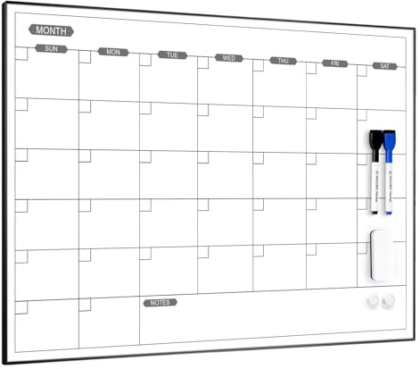 ARCOBIS Trockenlöschbarer Kalender für die Wand, 60 x 45 cm, magnetischer, monatlicher Whiteboard-Kalender, trocken abwischbarer, tragbarer hängender Whiteboard-Planer für To-Do-Liste | Magnetischer trocken abwischbarer Kalender mit schwarzem Rahmen, Wandplaner für Zuhause, Büro, Schule, 61 x 45,7 cm