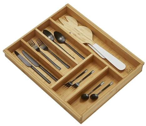 Orga-Box-1 BAMBUS Besteckeinsatz 419 x 473 mm mit 6 Fächern | für Blum Tandembox / Antaro Schubladen im 50er Schrank Besteckkasten für Wellmann und Alno Küchen und vielen weiteren mehr