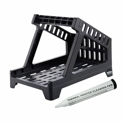 Thermal Label Holder and Dispenser for 4x6 Labels, Compatible with Double Dragon, Munbyn, Fanfold & Roll Labels, Includes Cleaning Pen – Thermal Printer Accessory for Shipping Stickers (Black)