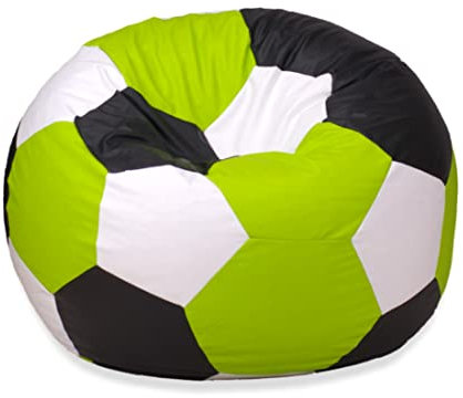 EGATO Sitzkissen Fußball 100cm Durchmesser Entspannender Sitzpouffe in Ballform mit EPS-Perlenfüllung (Hellgrün-Schwarz)-Weiß