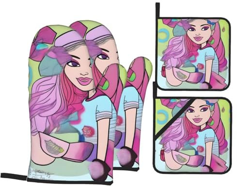 Set di 4 pezzi da cucina alla moda: guanti resistenti al calore e presine è un must per ogni appassionato di cucina
