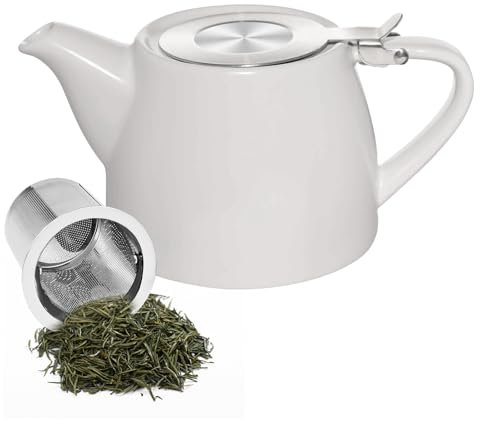 Vegena Théière avec infuseur en céramique 500 ml avec infuseur à thé amovible en acier inoxydable et céramique - Théière en acier inoxydable - Infuseur à mailles fines - Porcelaine pour profiter plus