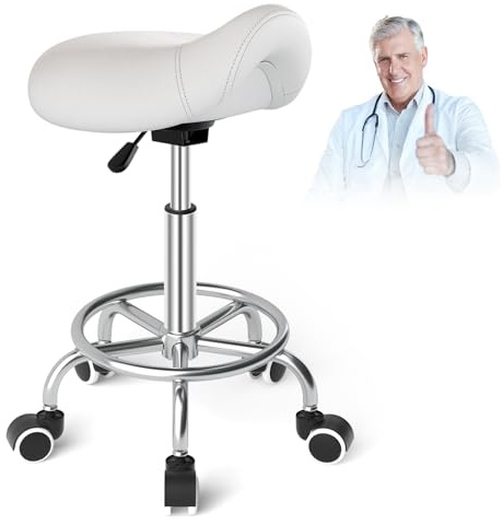 YEEZEE Tabouret Selle de Cheval Ergonomique à Roues pour Le Bureau, Blanc