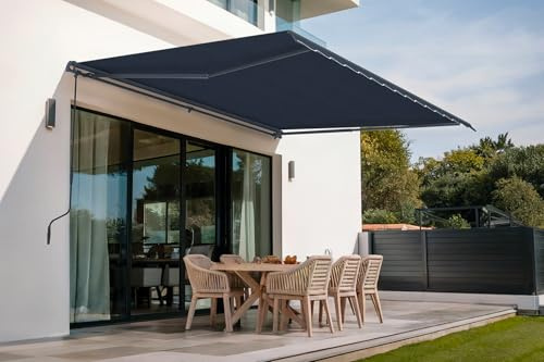 CAZEBOO Manuelle Gelenkarmmarkise Vecchio 4x3 m – Balkon & Terrassenmarkise – Neigung einstellbar 30°–100° – UV50+ Schutz – Wasserdicht – Aluminium – Polyesterstoff Grau