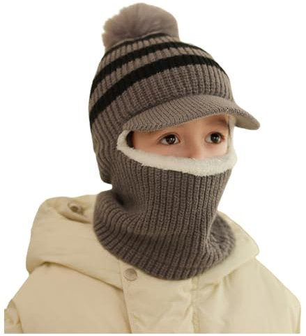 Amxleh Kinder Wintermütze Jungen Mädchen Warm Niedlich Strickmütze Schalmütze Schlupfmütze Beanie Mütze mit Fleecefutter Multifunktionale winddichte und warme Fleece-Wintermütze und -maske für Kinder