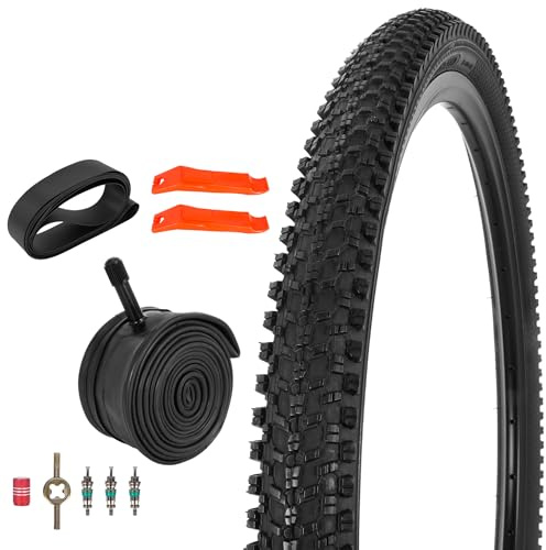 JIAYAN Pneu et Chambre à air de Rechange pour VTT de 26x1.95, pneus Pliables de vélo avec leviers et doublures pour Montagne, Hybrid Vélo