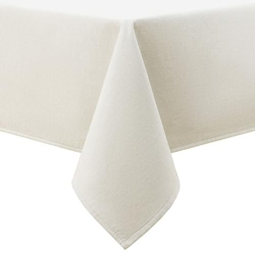 smiry Faux Linen Table Cloth Rectangular 140x300cm, Water resistant Tablecloth with Flannel Backing, Thick Fabric Washable Table Cover for Dining Party and Outdoor, Beige