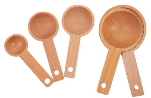 Alipis Set Di 5 Cucchiai Dosatori In Faggio Cucchiai Da Forno Con Manico Impilabili Per La Cottura Di Fagioli Zucchero Chicchi Di Caffè Cucchiai In Legno Per Barattoli Cucchiaino