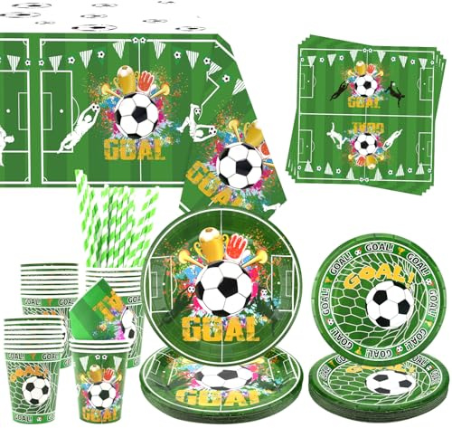 Obussgar Football Party Decorations - Vajilla para fiesta de fútbol, incluye platos, tazas, servilletas, manteles, pajitas, para 20 personas (fútbol)