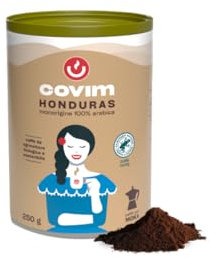 Covim Caffè - Caffè Macinato Honduras Moka, 100% Arábica, Confezione da 250 g, Intensità 7, Espresso Intenso con Aroma Acidulo e Note di Frutti Rossi e Cacao