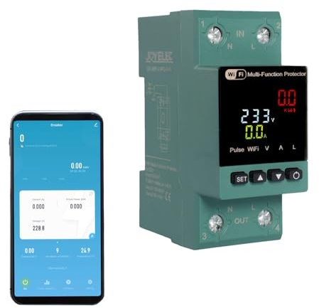JOYELEC Smart Wifi Electric Consumption Energy Meter,63A,AC230V Single Phase DIN Rail Color LCD Digital Meter,Automatic Leakage Protection Switch,Electric Power Consumption Monitor, APP Remote Control