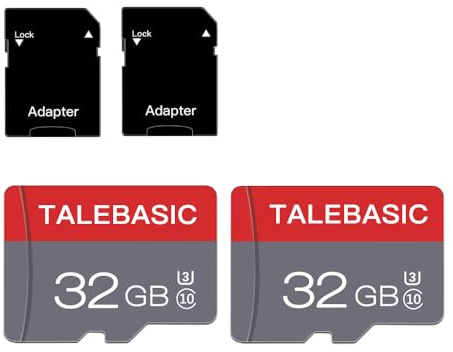 talebasic 32GB Carte mémoire Micro Classe 10 - Carte TF Haute Vitesse avec Adaptateur pour Tablette/téléphone Portable/Appareil Photo/autoradio/Console de Jeu (Lot de 2 Cartes 32GB)