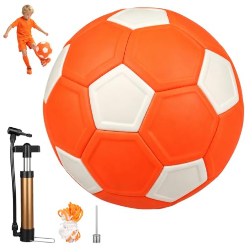 Curve Ball Football Size 5, Curve and Swerve Football Toy, 20cm Swerve Ball With pump, needle and mesh bag for Boys Girls Teenagers Indoor Outdoor Footballs Training Foot ball Gift (Orange White)