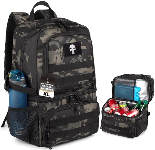 Bunnychic Taktischer Kühlrucksack für Herren, 28 Liter, mit 2 Fächern | Taktischer Kühlrucksack mit zwei Fächern, weiche auslaufsichere Tasche, zwei separate Fächer für Camping und Picknick