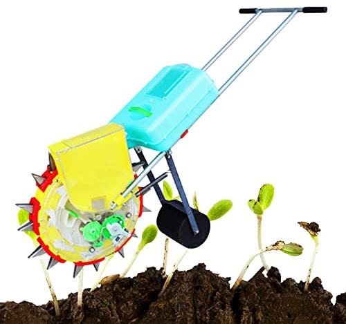 Garden Seeder Walk-Behind Planter with 10 Seed Plates - Hand-Push Roller Seeder & Fertilizer Applicator for Lawn, Garden, Farm - Efficient 6-Month Use