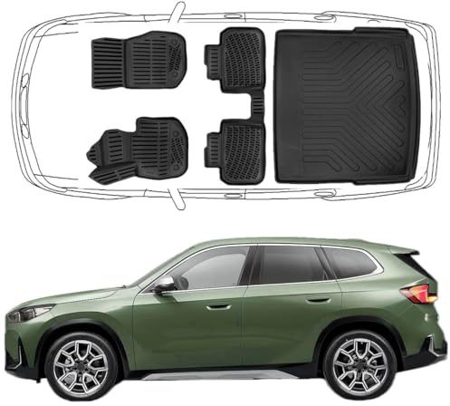 Trimak perfekt passform 3D-golvmattor och bagagerumstråg bilset kompatibel med BMW IX1 sedan 2022 bil alla väder tillbehör gummimattor bagageutrymme bilar TPE alla väder luktfri halkfri