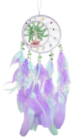 Kikuo Kristallregen Traumfänger, Dream Catchers Kinder, Handgemachte Dreamcatcher mit Federn und Perlen, Böhmischen Stil Traumfängers für Wandbehang Ornamente Handwerk Kinder Schlafzimmer (Lila)