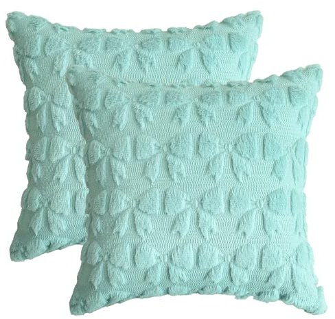 Artoid Mode blå rosett mjuk konstgjord päls jacquard kuddfodral set om 2, 45x45 cm plysch sammet soffkudde dekorativt kuddfodral sovrum dekoration