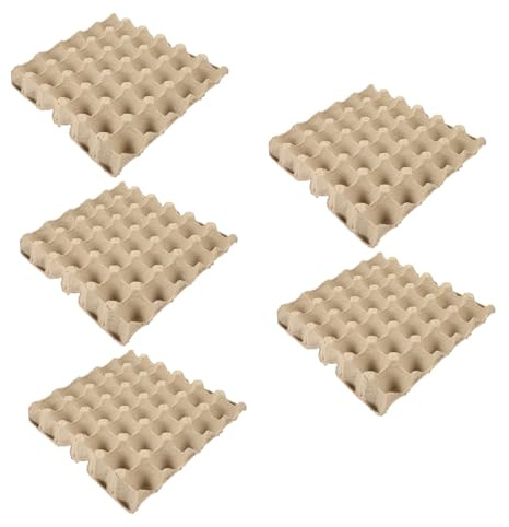 Contenitore di Uova 30 Posti in Polpa di Carta Beige | 5 Pezzi, Design Impilabile e Riutilizzabile, per Frigorifero e Uso Quotidiano