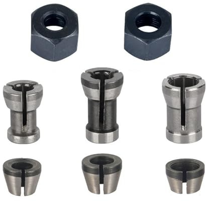 8-teilig Spannzangen-Set für Oberfräse | Oberfräsen-Spannzangenfutter aus Kohlenstoffstahl | 6 Spannzangen (6 mm, 6,4 mm, 8 mm) + 2 Muttern | Stahl-Fräs-Spannzange für Holzbearbeitung & Gravur