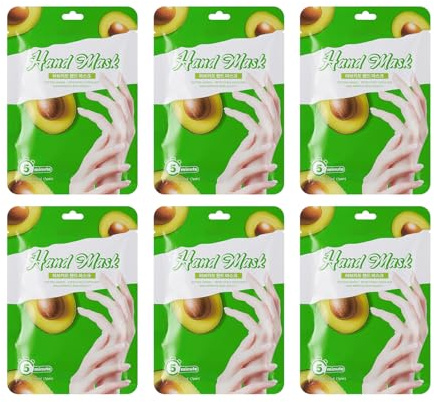 Hinapan 6 paires Masque Main Avocat, Gants de Soin Exfoliants, Hydratation Intensive et Réparation des Mains Sèches et Gercées, Éclaircit et Adoucit la Peau des Mains