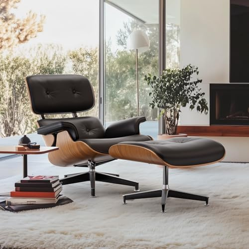 Birchhaus Relaxsessel aus Kunstleder mit Fußhocker, moderner TV-Sessel, drehbare Chaiselongue mit Ottomane, Fester Neigungswinkel von 105°, einzigartiges Design mit gepolstertem Kissen