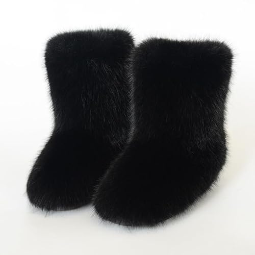 Söta fluffiga stövlar, lurviga stövlar för kvinnor, varma snöstövlar, vinterstövlar med fuskpäls black European-size-40⅔