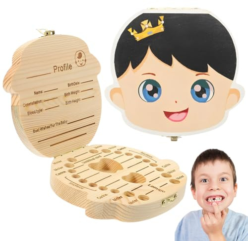 LACHT 1 Pieza Caja Dientes De Leche Niño, Cajita Dientes Ratoncito Perez, Caja De Dientes De Leche, Caja De Madera Para Guardar Dientes De Leche, Regalo Para Bebés, Niños Y Recuerdo De Crecimiento