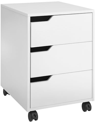Rollcontainer mit 3 Schubladen, Mobiler Aktenschrank mit Rädern, Bürocontainer Schubladenschrank Rollschrank Rollwagen, Schreibtisch Unterschrank für Büro und Home Office, Weiß