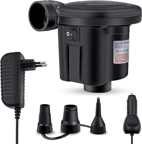 Elektrische Luftpumpe Pumpe mit 3 Luftdüse 2 in 1 Aufblasen und Entleeren Elektropumpe Power Pump für Aufblasbare Luftmatratze Matratze Kissen Bett Boot Schwimmring