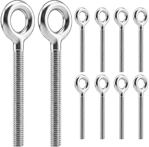 QWORK® 10 Stück M8 Ösenschraube Edelstahl 304, 60mm Langgewinde Ringschraube – Augenschraube für Zaun, Sonnensegel & Werkstatt – Rostfreie Schraubhaken Metrisch Silber