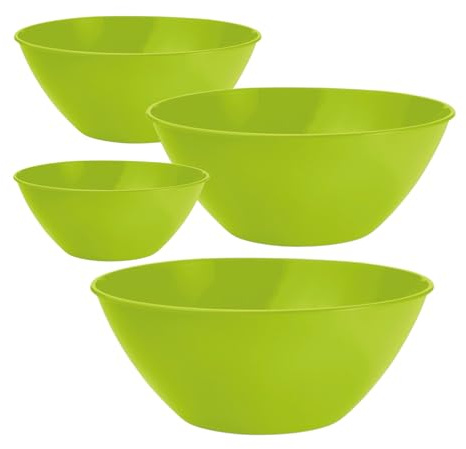Generico Set 4 Ciotole Insalatiera in Plastica, 20cm 24cm 28cm 32cm, Design Minimal e Resistente, Ideale per Insalata, Zuppiera e Cucina, Bacinella Plastica Pratica per Ogni Esigenza (Verde)