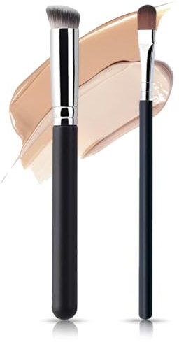 ZZHBOO 2 Pezzi, Pennello Fondotinta Liquido, Pennello Correttore e Pennello Dettaglio Palpebra Inferiore, Kit Trucco Professionale per Fondotinta, Correzione, Ombretti