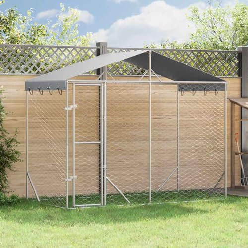 Lumanois Outdoor-Hundezwinger mit Dach Silber 3x1,5x2,5m Stahl Verzinkt,30kg,153680