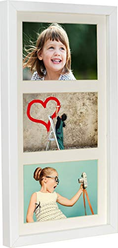 BD ART 18 x 35 cm Mehrfach Bilderrahmen, Bildergalerie, Fotogalerie mit Passepartout und 3 Foto-Ausschnitten für Fotos 10 x 15 cm, Weiß