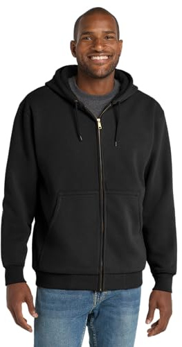 CornerStone Unisex Heavyweight Full Zip Hooded Sweatshirt with Thermal Lining | Zip Hoodie for Men & Women, Adjustable Hood, Outerwear, Black, 3XL