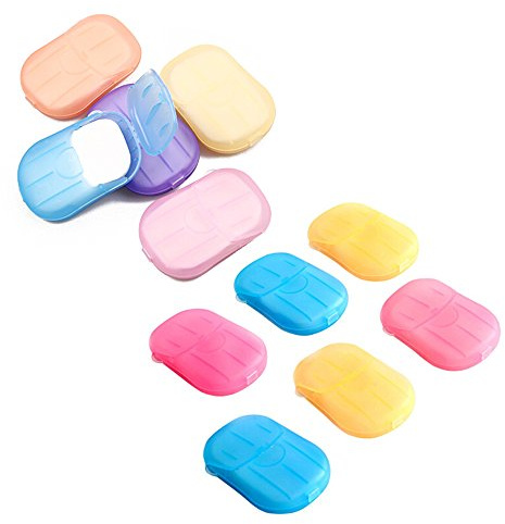 TXIN 200 Sheets (10 Boxes) Disposable Hand Washing Cleaning Paper Soap Flakes Mini Bath Slice Sheets Scented Foaming Paper Soap for Travel Camping Hiking
